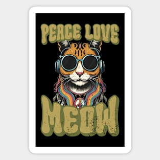 Peace Love Meow, Retro Groovy Style Hippie Cat Lover Design Magnet